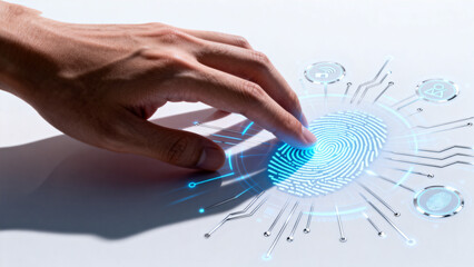 Hand touching digital fingerprint scan
