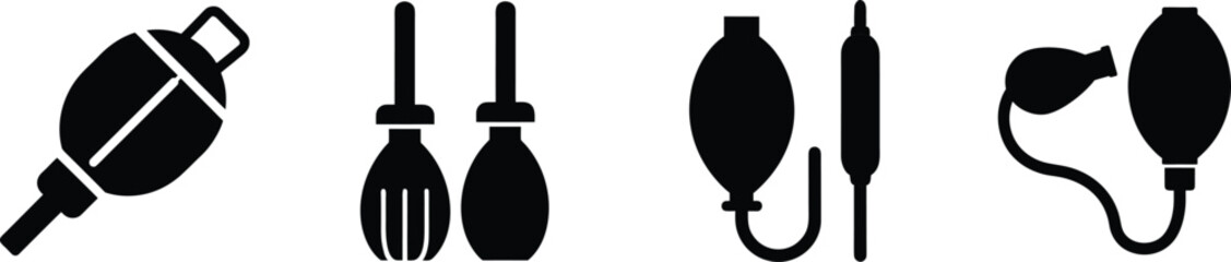 Inflatable drain bladder cleaner set plumbing tool icon set maintenance equipment vector