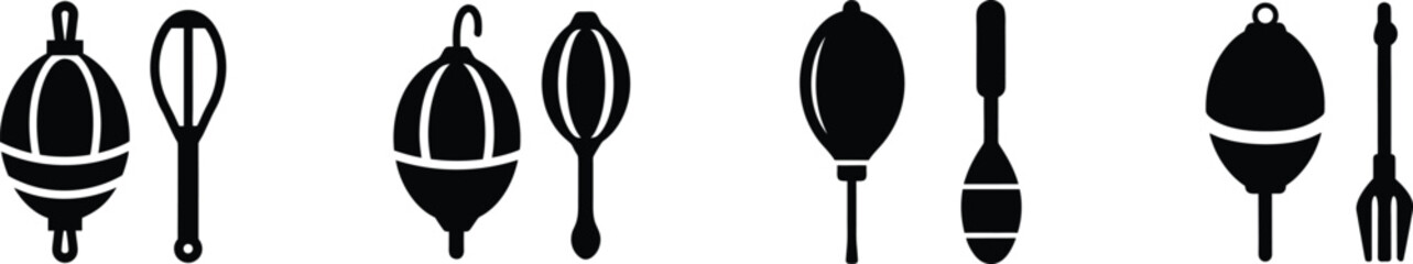 Collection of stylized fishing floats and tools iconic symbols vector © Graphics Dot