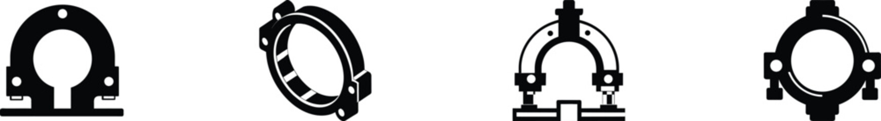 Four different pipe clamp sets for securing tubes and hoses vector