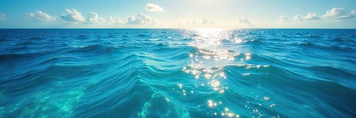 Mesmerizing Azure Ocean Tranquil Horizon at Sunset, Perfect for Travel and Serenity Themes