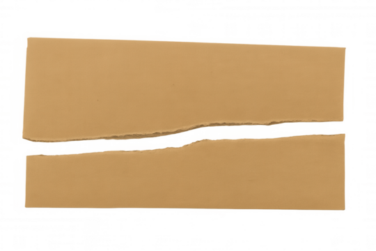 Separating textured brown paper strips with ripped edges, creating space and copy area, transparent background
