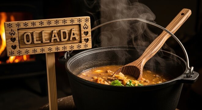 Ollada Simmering: Andorran Mountain Stew with Rustic Pine Tribute in Hearthlight