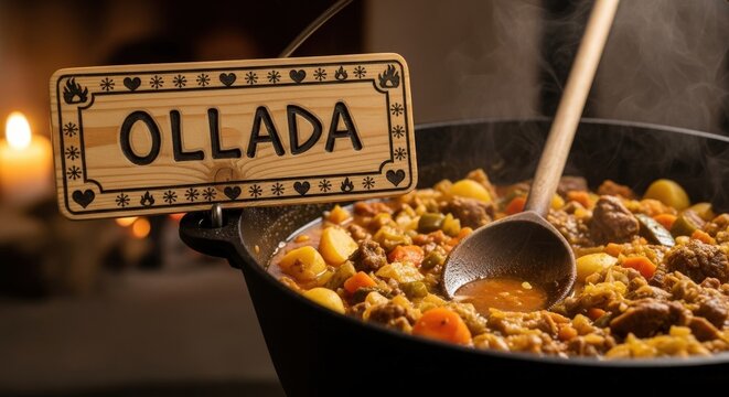 Ollada Simmering: Andorran Mountain Stew with Rustic Pine Tribute in Hearthlight