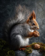 Adorable squirrel holding a nut, close-up portrait with soft lighting