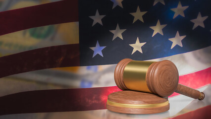 The Hammer on USA flag for Law concept 3d Rendering.