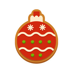 Festive Red and Brown Christmas Ornament with White Snowflakes and Green Dots on a Transparent Background