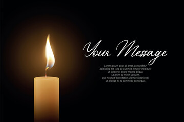 Candle Light, Vector Illustration with Burning Flame on Dark Background. Memorial and Sympathy Card Template. Spiritual and Calm Design For Remembrance, Meditation, Condolence and Invitation © gomolach