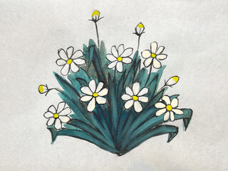 an imaginary white flower painting in ink on washi paper, an ink painting of a fictional flower, Japanese-style sumi ink art