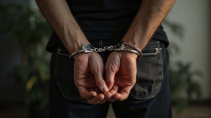 close up photo of criminal's hands being handcuffed in natural light in indoor space