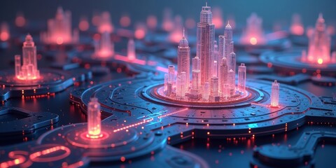 Futuristic Cityscape Illuminated by Neon Lights