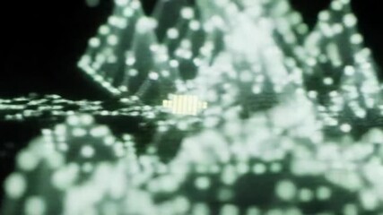 Abstract digital mountain range rendered in a glowing, pixelated style. A representation of data visualization and technological landscapes - Powered by Adobe