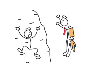 Stick Figures Climbing Mountain and Flying with Rocket on Transparent Background Cartoon Style