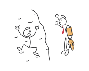 Stick Figures Climbing Mountain and Flying with Rocket on Transparent Background Cartoon Style