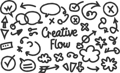 Creative Flow Hand Drawn Doodles and Arrows with Text on White Background speech bubble