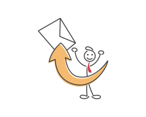 Stick Figure Celebrating an Incoming Email on a Transparent Background Cartoon Style