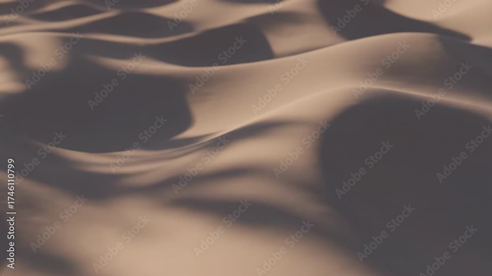 Poster seamlessly looping abstract light and shadow play across a gently wavy, dune-like surface in muted t