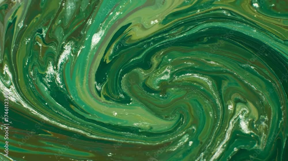Sticker seamlessly looping abstract liquid green marble texture slowly flowing and blending, creating a hypn