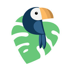 Illustration of Toucan on a Monstera Leaf