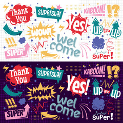 Comic cartoon with colorful speech bubble set pop art comic background art. comic speech bubble pattern background