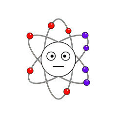 Abstract atomic structure with red and purple glowing orbits isolated on transparent background