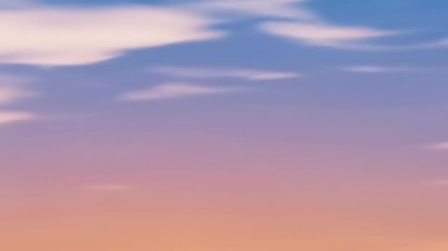 Serene sunset sky with soft clouds transitioning from blue to warm pink hues over a tranquil landscape