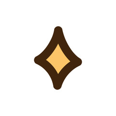 Four Point Star Icon with Brown Outline and Peach Interior on Transparent Background