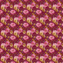 Obraz premium Crimson Bloom Pink and Gold Floral Tapestry Pattern