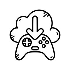 Game Controller Icon on Cloud in Black and White for Game Concept with Transparent Background