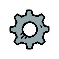 Gear Icon in Gray with Black Outline on Transparent Background Doodle Style Technical Concept