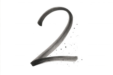 Naklejka premium Number two creating a modern watercolor effect with brush strokes in black and grey, isolated on transparent background