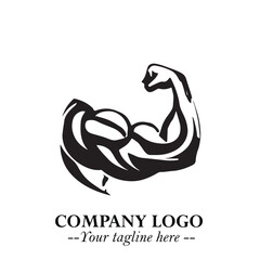 Arm Muscular Logo Symbol Black on White Background in Bold Minimalist Vector Design for Fitness Brand	

