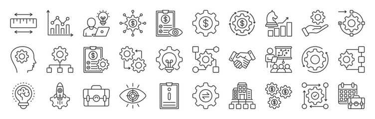 Commercial Lease icon set collection. Project, execution, strategy and more. Editable Stroke. Illustration eps 10
