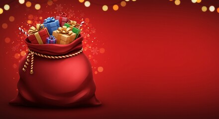 Christmas Santa gift sack banner background, warm red gradient 