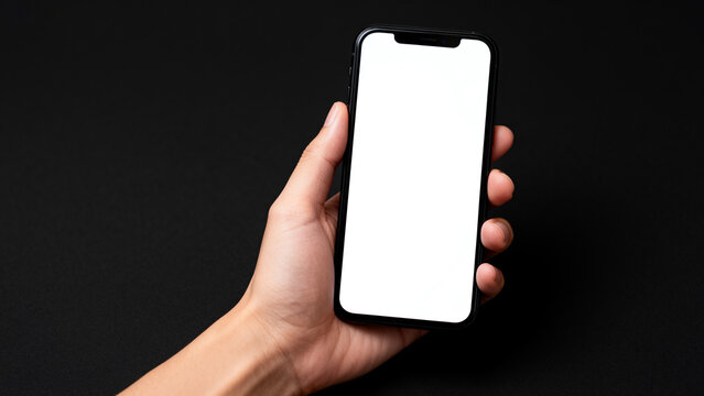 Hand holding smartphone with blank screen - Powered by Adobe
