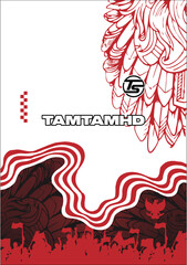 Indonesia Independence Day Red and White Patriotic Vector Background with Garuda and Crowd Silhouette