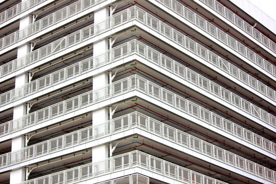 the architectural exterior design modern building use geometric shape with composite materials docore