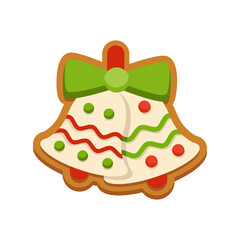 Gingerbread Bell Ornament with Green Bow and Red Accents on Transparent Background Festive Holiday Treat