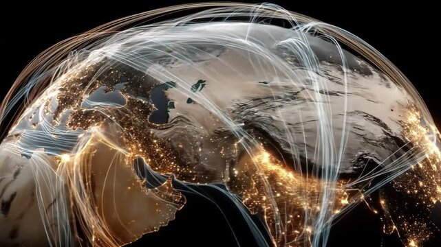 Abstract earth illustration with illuminated pathways and global connections