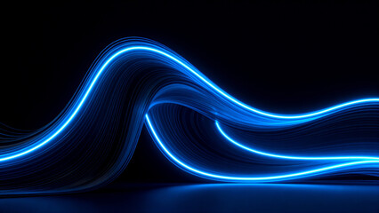 Blue neon wave on black background