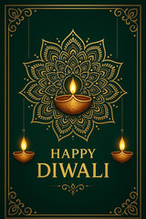 Diwali illustration with diya, Creative Diwali decorative diya illustration, Happy Diwali post design, Diwali or Dipavali festival, Colorful happy Diwali Instagram post
