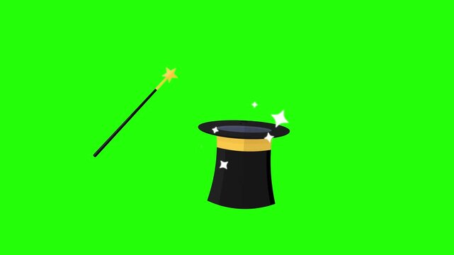 magic hat, animated magic hat blink magic trick 4k looping green screen croma