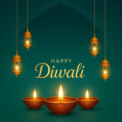 Diwali illustration with diya, Creative Diwali decorative diya illustration, Happy Diwali post design, Diwali or Dipavali festival, Colorful happy Diwali Instagram post