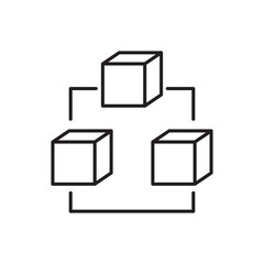 Minimal line icon of connected cubes representing blockchain network, data system, and digital technology. Ideal for crypto, decentralization, and modern innovation design projects.