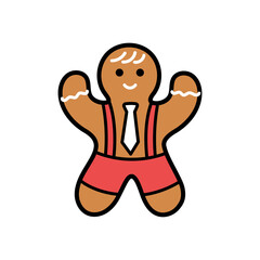 Gingerbread Man Cookie with Red Shorts and White Tie on Transparent Background