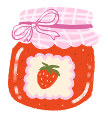 A crayon style drawing of strawberry jam in a jar.