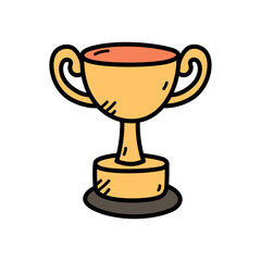 Gold Trophy Cartoon Illustration with Bold Black Outlines Isolated on Transparent Background