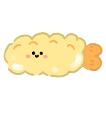 A cute drawing of fried shrimp in a crayon style.