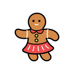 Gingerbread Cookie with Red Skirt and White Trim on Transparent Background