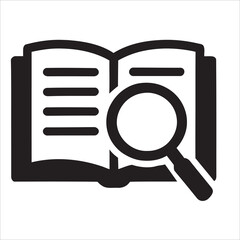 Open Book and Magnifying Glass Icon Black Glyph Vector for Research and Learning